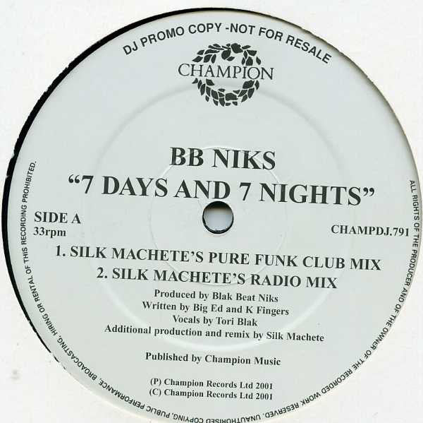 Blak Beat Niks : 7 Days And 7 Nights (2x12", Promo)