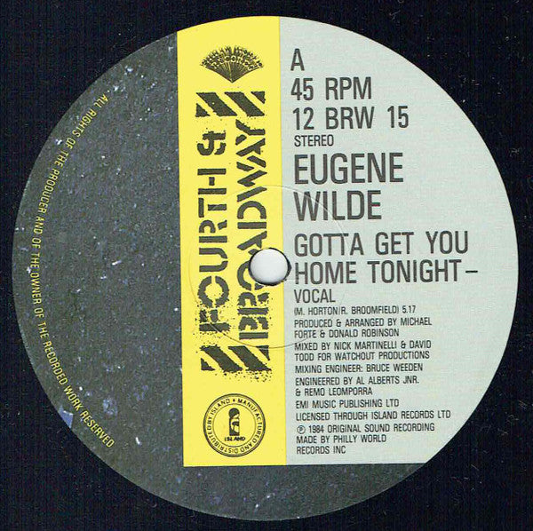 Eugene Wilde : Gotta Get You Home Tonight (12",45 RPM)