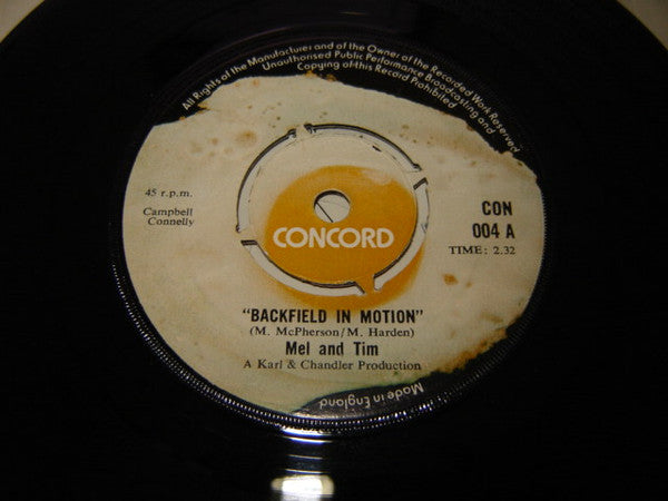 Mel & Tim : Backfield In Motion / Do Right Baby (7", Single)