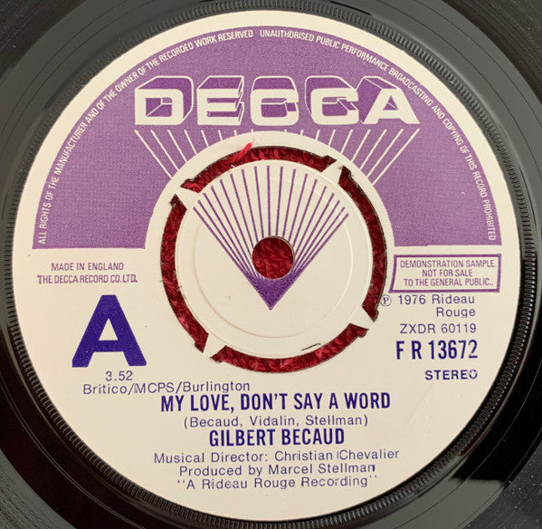 Gilbert Bécaud : My Love, Don't Say A Word (7", Promo)
