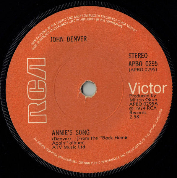 John Denver : Annie's Song (7", Single, Sol)