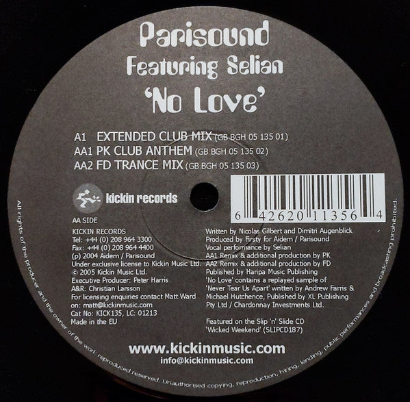 Parisound Featuring Selian : No Love (12",33 ⅓ RPM)