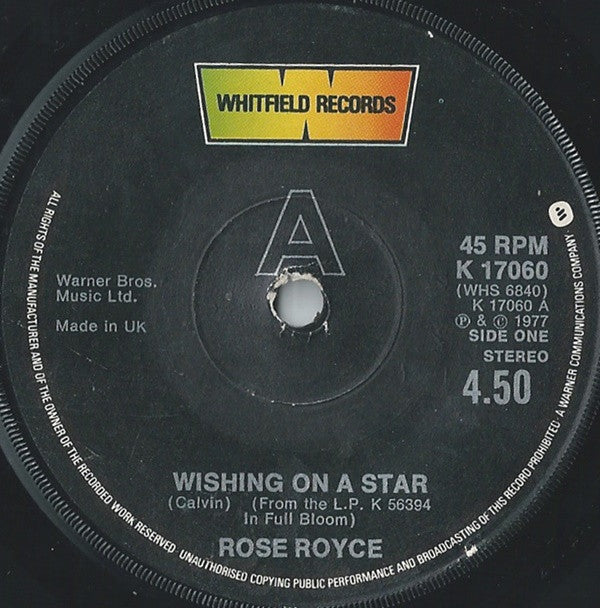 Rose Royce : Wishing On A Star (7", Single, Pap)