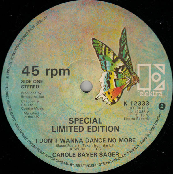 Carole Bayer Sager : I Don't Wanna Dance No More / Shadows (12", Single, Ltd)