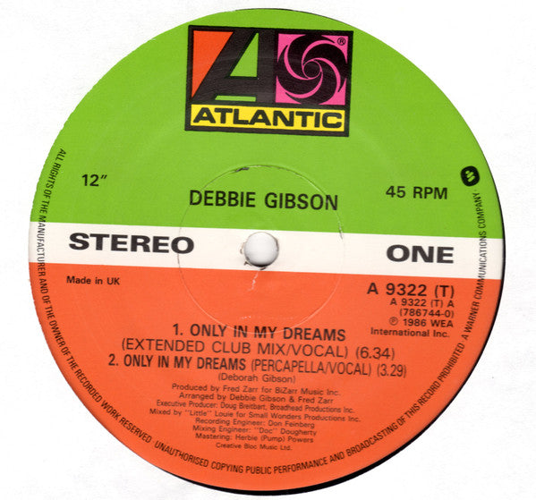 Debbie Gibson : Only In My Dreams (12", Gen)