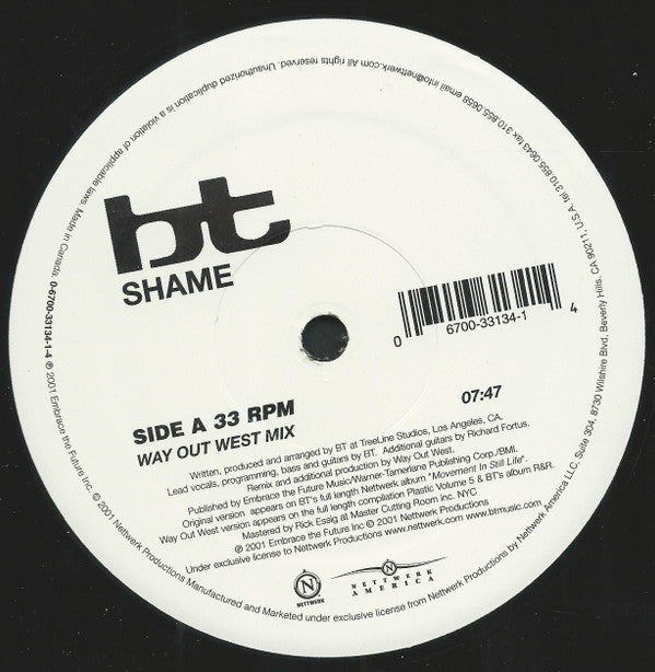 BT : Shame + Never Gonna Come Back Down (12")