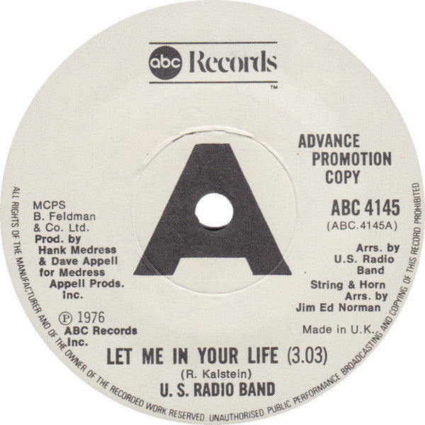 U.S. Radio Band : Let Me In Your Life (7", Single, Promo)