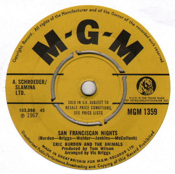 Eric Burdon & The Animals : San Franciscan Nights / Gratefully Dead (7", Single, Pus)