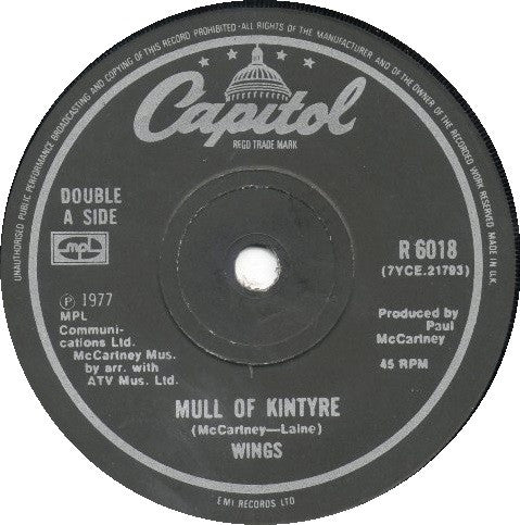 Wings (2) : Mull Of Kintyre / Girls School (7", Single, Sol)