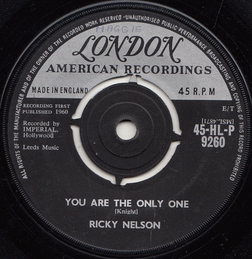 Ricky Nelson (2) : You Are The Only One / Milk Cow Blues (7")