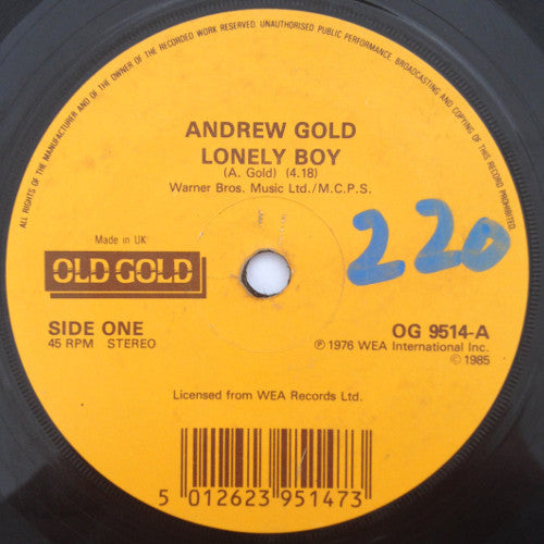 Andrew Gold : Lonely Boy / Never Let Her Slip Away (7", Single)