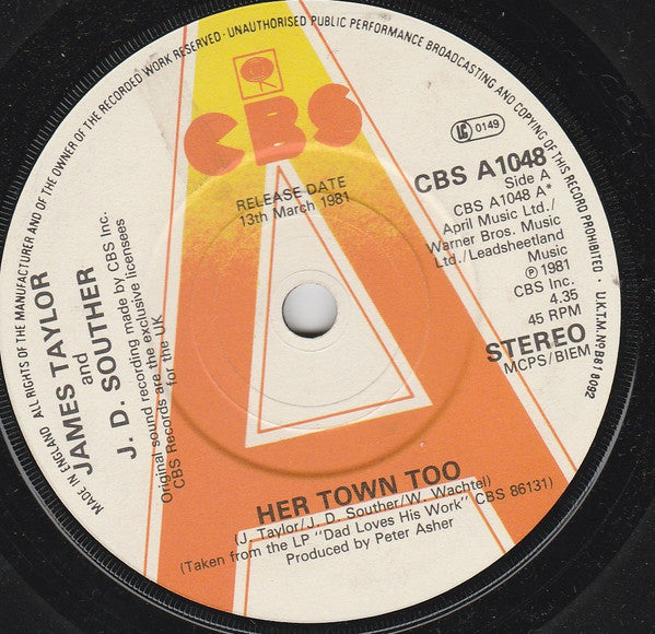 James Taylor (2) And John David Souther : Her Town Too (7", Promo)