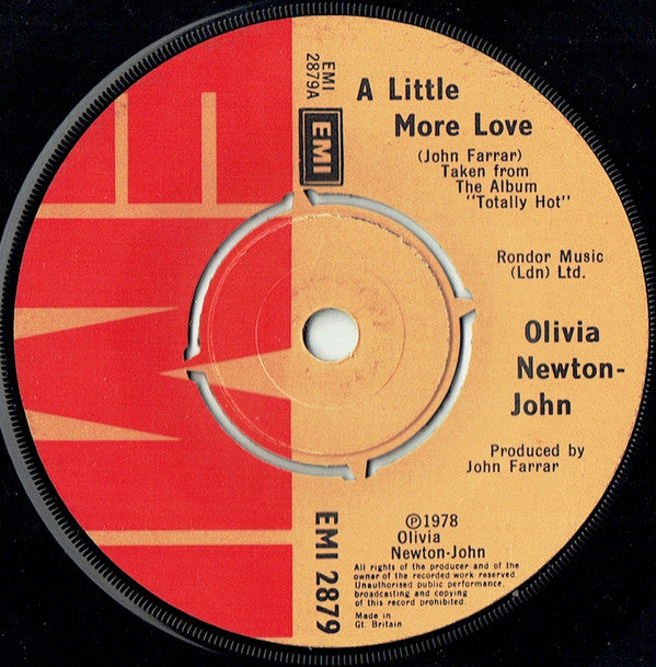 Olivia Newton-John : A Little More Love (7", Single, Com)